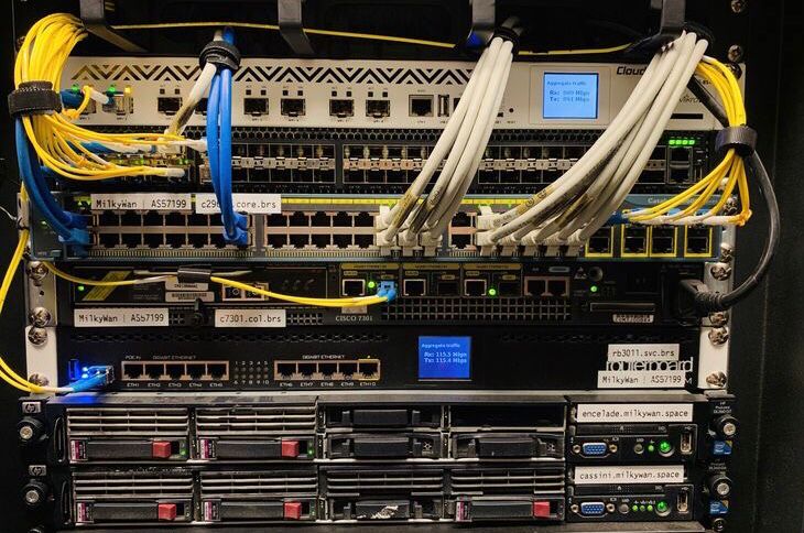 HOME digital server rack with network switches and connected cables best cctv service in calicut